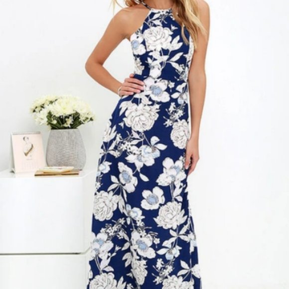 Lulus In Blossom Blue Floral Print Maxi Dress sz S - Picture 1 of 3